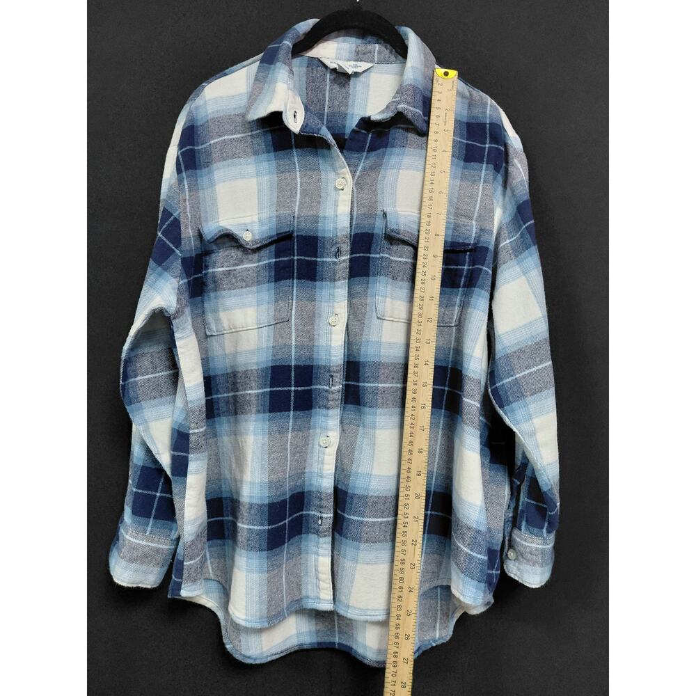 OLD NAVY Shirt The Boyfriend Plaid Blue Long Sleeve Woven Women Size L PETITE - Picture 6 of 7